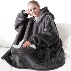 🆕Sweat Grey Warm Giant Hoodie Thick Flannel Blanket with Sleeve